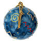 Dellarte Ceramiche blue Christmas ball with gold spirals and stars, 4 in, hand painted s3