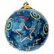 Pallina Dell'Arte Ceramiche albero Natale blu con stelle spirali oro 10 cm dipinta a mano s1