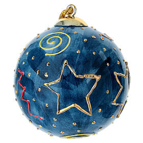 Sfera albero Natale Dell'Arte Ceramiche blu notte decori oro e rossi 8 cm dipinta a mano