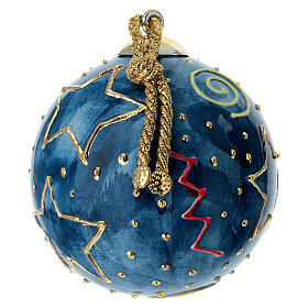 Sfera albero Natale Dell'Arte Ceramiche blu notte decori oro e rossi 8 cm dipinta a mano