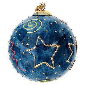 Sfera albero Natale Dellarte Ceramiche blu notte decori oro e rossi 8 cm dipinta a mano