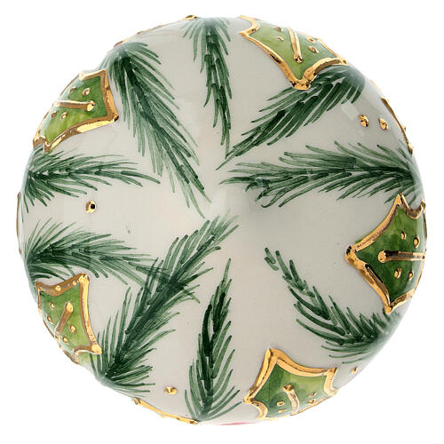 Keramikkugel, Zwiebelform, mit Weihnachtsstern & Stechpalmenlaub, Goldakzente auf hellem Grund, 8 cm, handbemalt – Dellarte Ceramiche 4