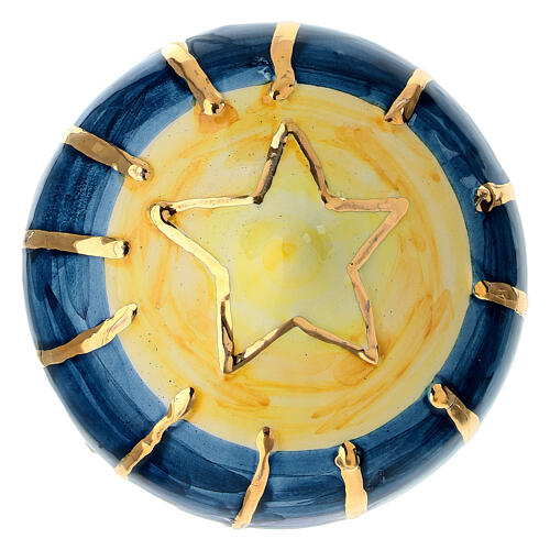 Onion-shaped Christmas bauble by Dellarte Ceramiche, blue with vertical gold lines, 3 in, hand-painted 4