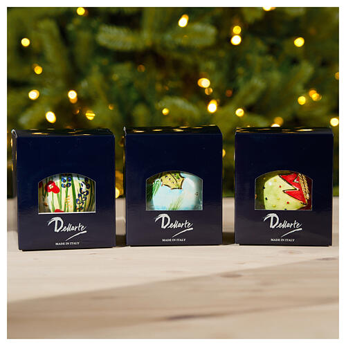 Onion-shaped Christmas bauble by Dellarte Ceramiche, blue with vertical gold lines, 3 in, hand-painted 5