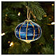 Christmas Tree Onion Ornament Blue Vertical Gold Stripes Dellarte Ceramics Hand-Painted 8 cm s2