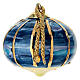 Christmas Tree Onion Ornament Blue Vertical Gold Stripes Dellarte Ceramics Hand-Painted 8 cm s3