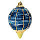 Dellarte Ceramiche blue Christmas tree decoration, 3 in, hand-painted gold stripe design s1