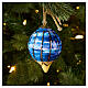 Dellarte Ceramiche blue Christmas tree decoration, 3 in, hand-painted gold stripe design s2