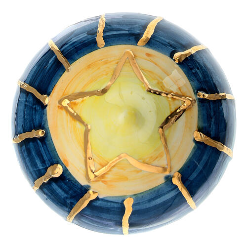 Décoration pour sapin de Noël goutte Dellarte Ceramiche bleue décor rayures or 8 cm peinte à la main 4