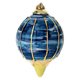 Addobbo albero Natale goccia Dell'Arte Ceramiche blu decoro righe oro 8 cm dipinta mano