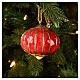 Onion-shaped Christmas bauble by Dellarte Ceramiche, red with vertical gold lines, 3 in s2