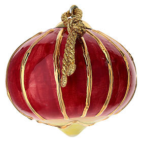 Pallina forma cipolla Dell'Arte Ceramiche natalizia rossa righe oro verticali 8 cm