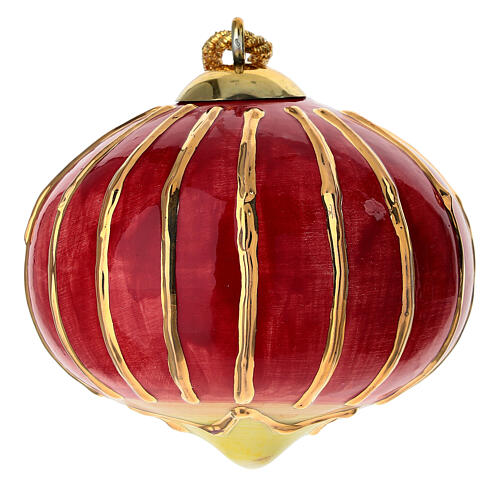 Pallina forma cipolla Dell'Arte Ceramiche natalizia rossa righe oro verticali 8 cm 1