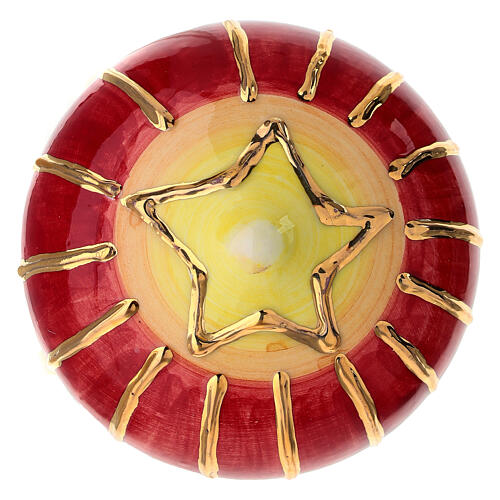 Pallina forma cipolla Dell'Arte Ceramiche natalizia rossa righe oro verticali 8 cm 3