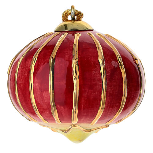Enfeite de Natal em forma de cebola Dellarte Ceramiche vermelho com listras douradas verticais 8 cm 1