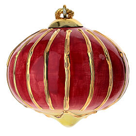 Christmas Onion Ornament Red Vertical Gold Stripes, Dellarte Ceramics 8 cm