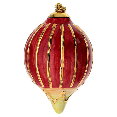 Keramikkugel, Tropfenform, rot mit goldfarbenem Dekor, 8 cm, handbemalt – Dellarte Ceramiche 1