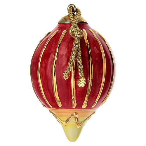 Esfera árbol Navidad gota Dellarte Ceramiche roja con decoración dorada 8 cm 3