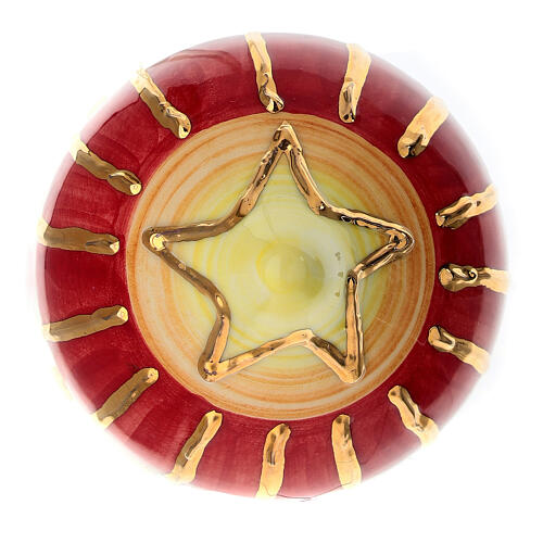 Esfera árbol Navidad gota Dellarte Ceramiche roja con decoración dorada 8 cm 4