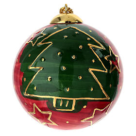Dellarte Ceramiche Christmas bauble with gold stars on red and green, 4 in, hand-painted