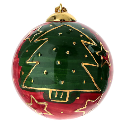 Pallina natalizia Dell'Arte Ceramiche stelle oro su rosso e verde 10 cm dipinta a mano 1