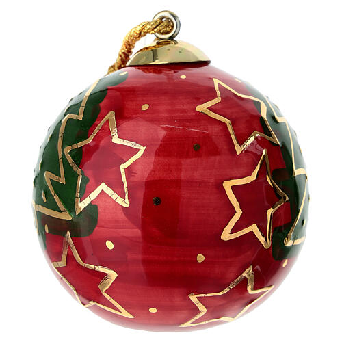 Keramikkugel, rund, Sterne und Bäume in Gold auf Rot und Grün, 8 cm, handbemalt – Dellarte Ceramiche 4