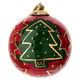 Boule de Noël Dellarte Ceramiche étoiles et arbres dorés 8 cm peinte à la main