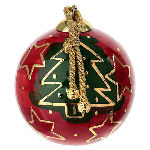 Pallina Natale Dell'Arte Ceramiche stelle e alberi dorati 8 cm dipinta a mano 2