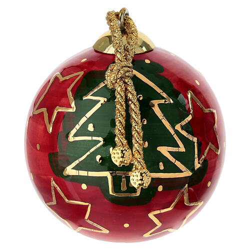 Pallina Natale Dellarte Ceramiche stelle e alberi dorati 8 cm dipinta a mano 3