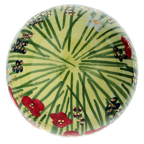 Dellarte Ceramiche Christmas ball with flower meadow on blue background, 4 in, hand-painted 5