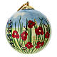Pallina Dell'Arte Ceramiche natalizia prato fiorito su fondo blu 10 cm dipinta a mano s1