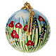 Pallina Dell'Arte Ceramiche natalizia prato fiorito su fondo blu 10 cm dipinta a mano s2