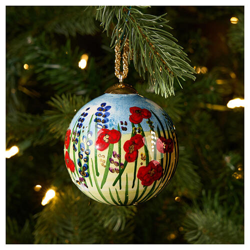 Adorno árbol Navidad Dellarte Ceramiche flores rojas y detalles dorados 8 cm pintada a mano 2