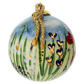 Addobbo albero natale Dell'Arte Ceramiche fiori rossi e dettagli dorati 8 cm dipinta a mano