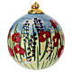 Addobbo albero natale Dell'Arte Ceramiche fiori rossi e dettagli dorati 8 cm dipinta a mano s1