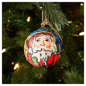 Sfera albero Natale Dellarte Ceramiche volto Babbo Natale 8 cm dipinta a mano