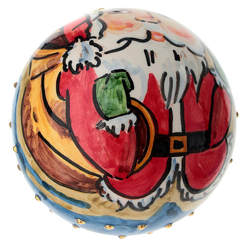 Sfera albero Natale Dell'Arte Ceramiche volto Babbo Natale 8 cm dipinta a mano 3