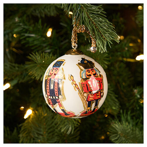 Christmas Tree Ball Nutcracker Cream Background Dellarte Ceramics, 8 cm Hand-Painted 2