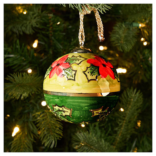 Green Christmas Ball with Christmas Stars Dellarte Ceramics Hand-Painted, 10 cm 2