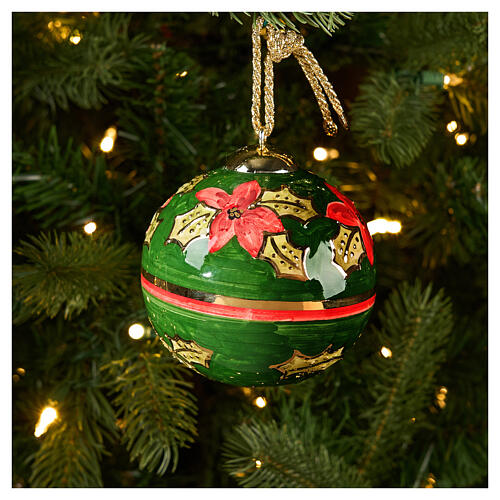 Boule de Noël Dellarte Ceramiche étoiles de Noël rouges et bande dorée 10 cm peinte à la main 2