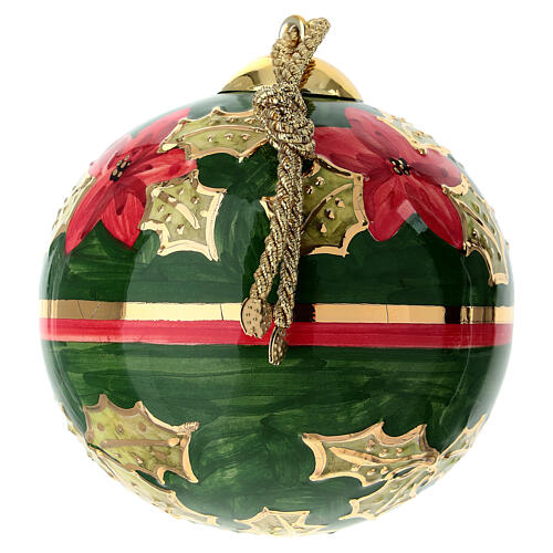 Red Christmas Tree Ball with Gold Band Dellarte Ceramics 10 cm Hand-Painted 3