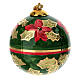 Boule de Noël Dellarte Ceramiche fond vert lignes rouges et or 8 cm peinte à la main s1