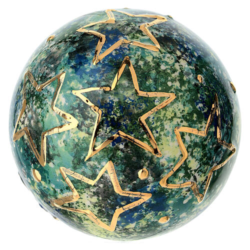 Keramikkugel, rund, marmoriert in Grün und Blau mit goldfarbenen Sternen, 10 cm, handbemalt – Dellarte Ceramiche 4