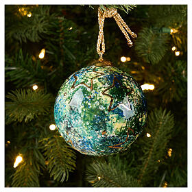 Dellarte Ceramiche Christmas tree ball, marbled finish with gold stars, 4 in, hand-painted