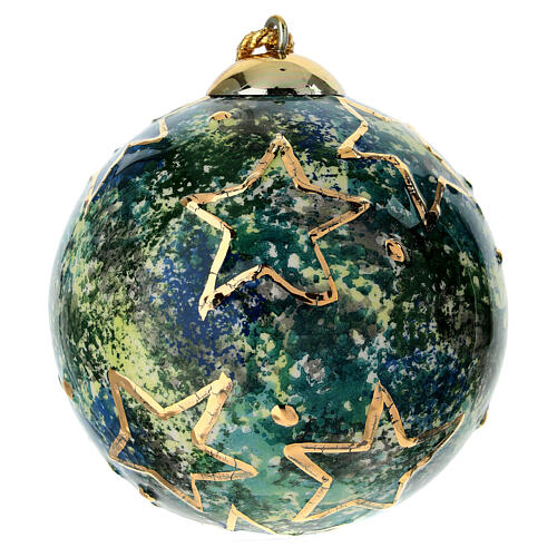 Boule de Noël Dellarte Ceramiche marbrée avec étoiles en or 10 cm peinte à la main 1