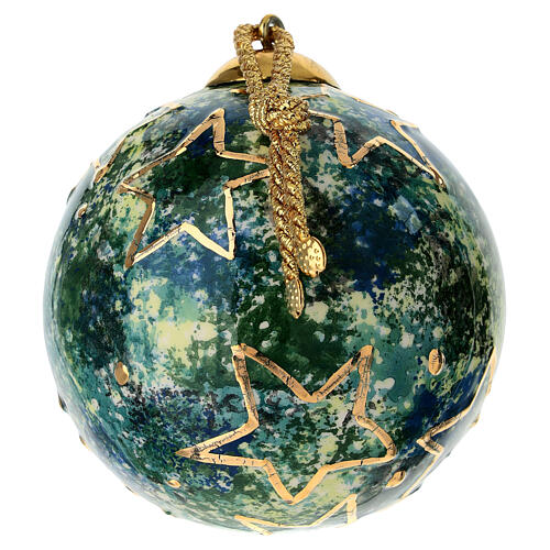 Boule de Noël Dellarte Ceramiche marbrée avec étoiles en or 10 cm peinte à la main 3