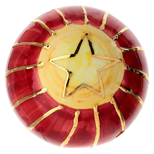 Dellarte Ceramiche Christmas tree bauble, golden stripes on red background, hand-painted, 4 in 4