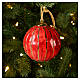 Sphère Dellarte Ceramiche arbre de Noël rayé or sur fond rouge 10 cm peinte à la main s2