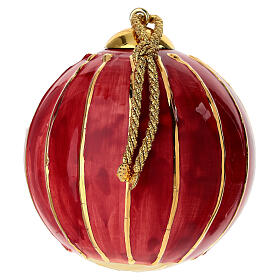 Sfera Dell'Arte Ceramiche albero Natale rigata oro su fondo rosso 10 cm dipinta a mano