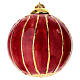 Bola de Natal Dellarte Ceramiche listrada com detalhes dourados sobre fundo vermelho 10 cm pintada à mão s1
